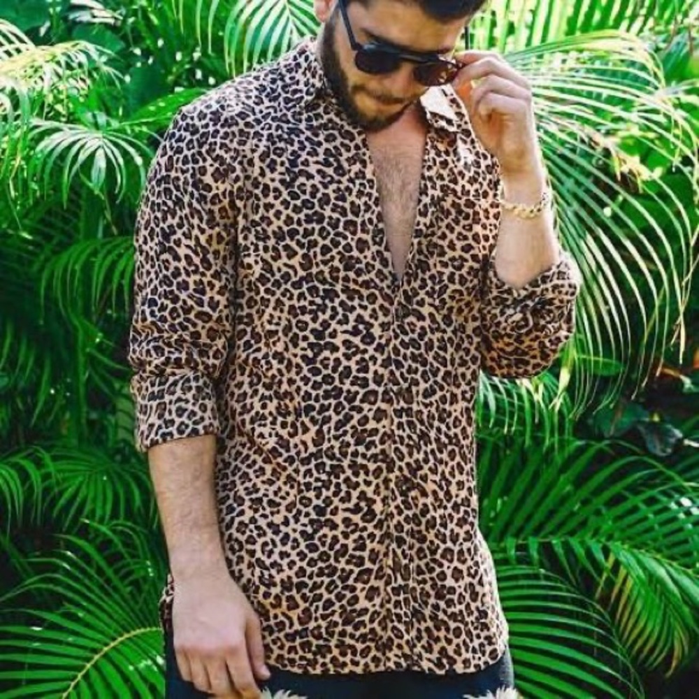 Urban Outfitters Jaguar Print LightWeight Long Sleeve Button Up
